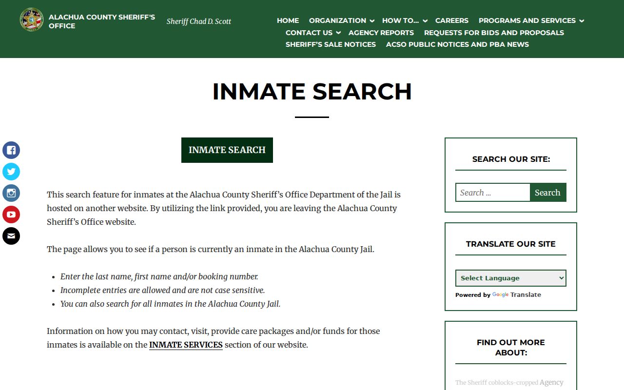 Alachua County arrest lookup current inmate search