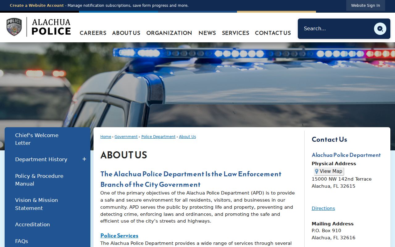 Alachua Police Department criminal records overview