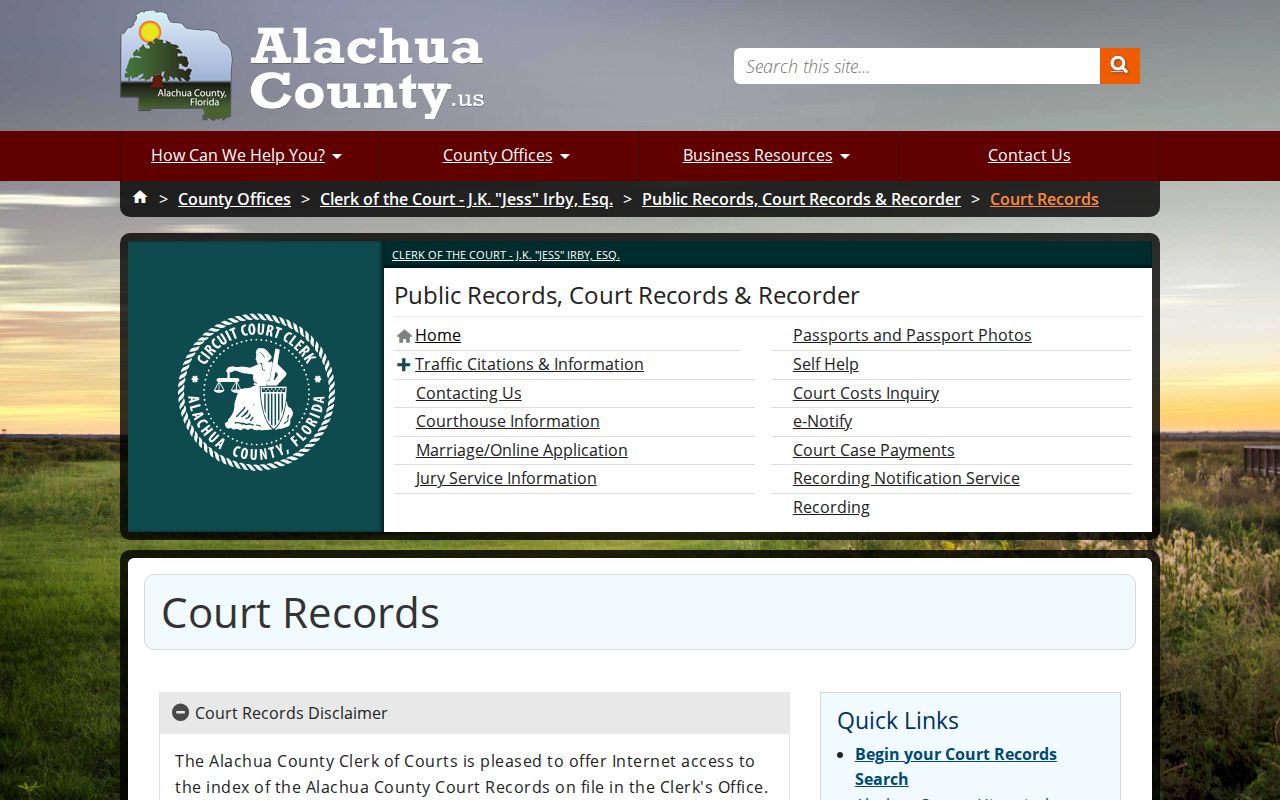 Alachua County criminal court cases Clerk search