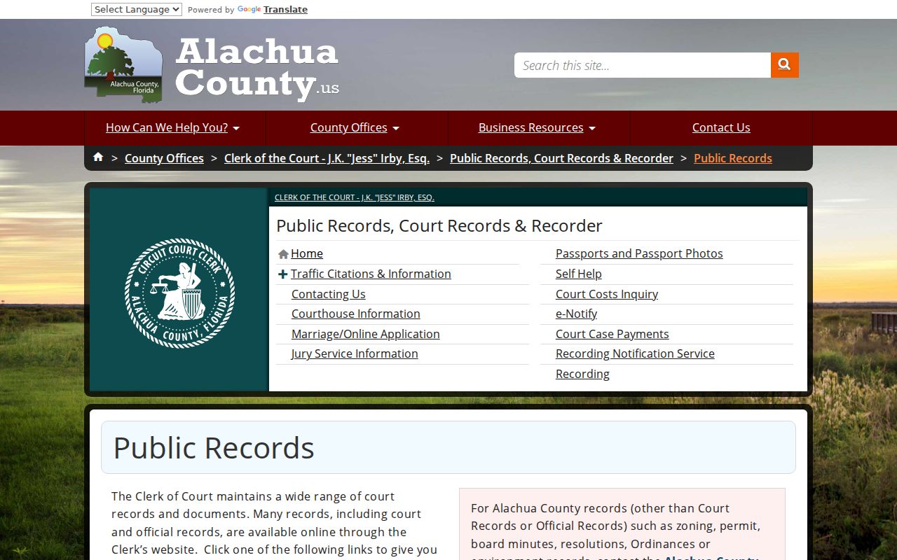 Alachua County criminal case public records request