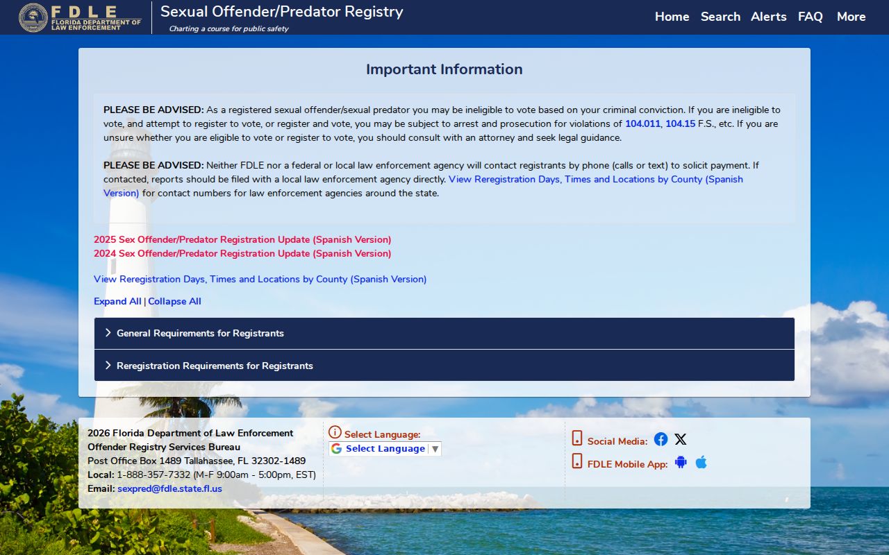 Alachua County sex offender registry notices