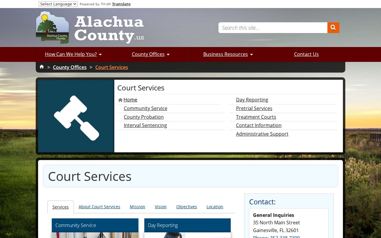 Alachua County criminal records Court Services source