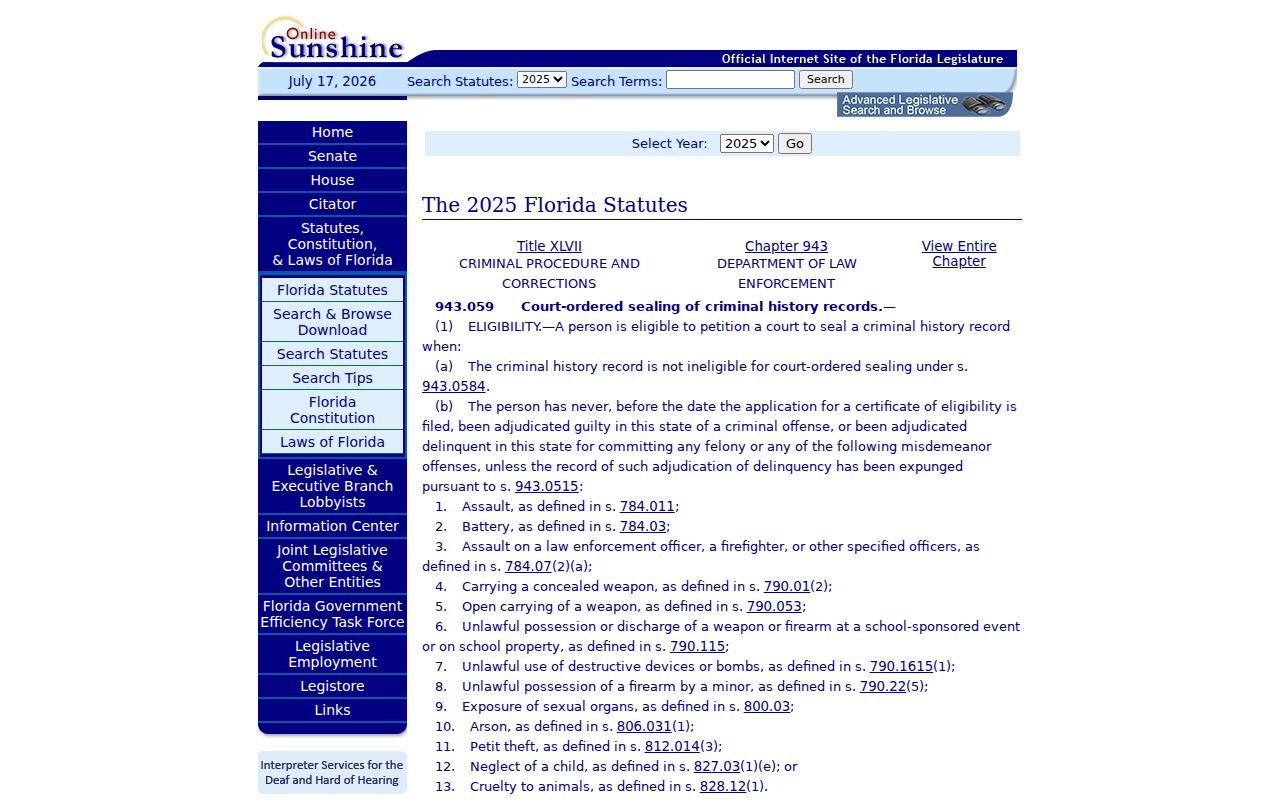 High Springs criminal records Florida sealing statute