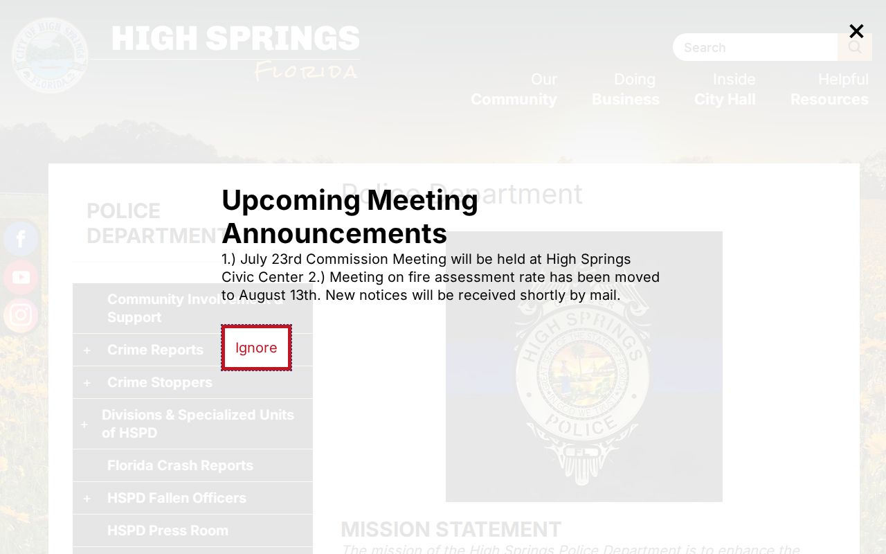 High Springs Police Department criminal records source